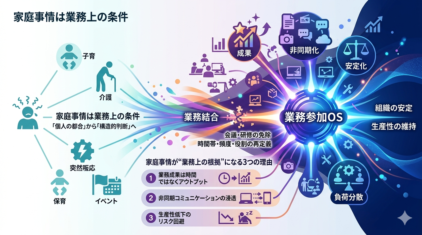 ■1329｜業務参加OS 家庭事情は会議・研修の免除を正当化する“業務上の根拠”になる（仕事OS）