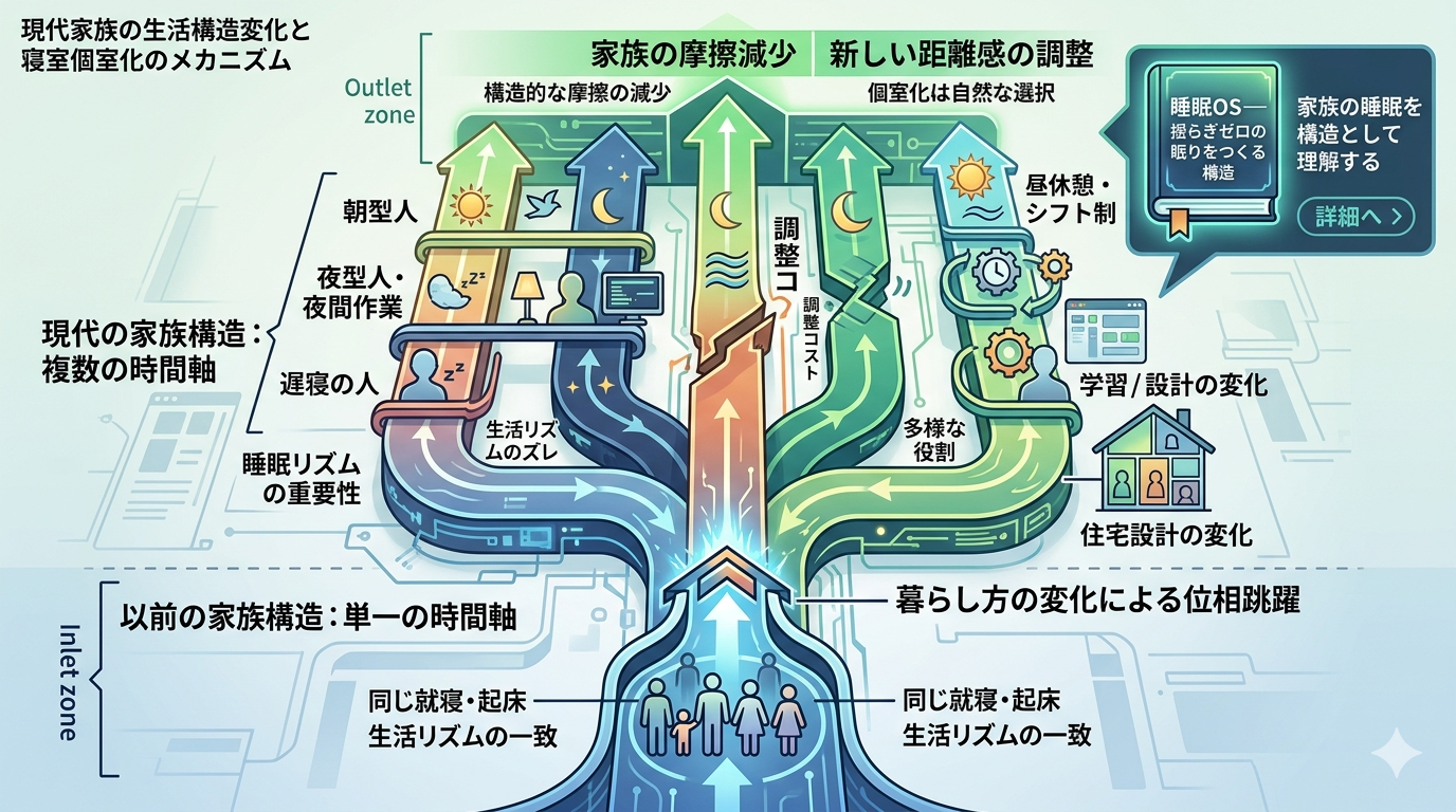 ■816｜家族OS──なぜ現代の家族は「一部屋で寝る」から「個室で寝る」へ移行したのか：家族の暮らし方が“ひとつの時間軸”から“複数の時間軸”へ変わった構造