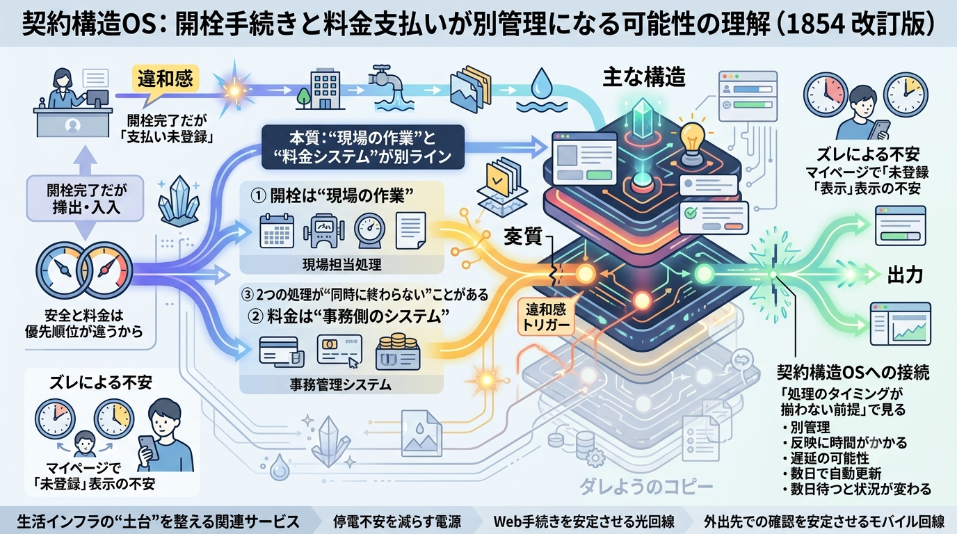【契約構造OS】開栓手続きと料金支払いが別管理になる可能性の理解（1854-改訂版）