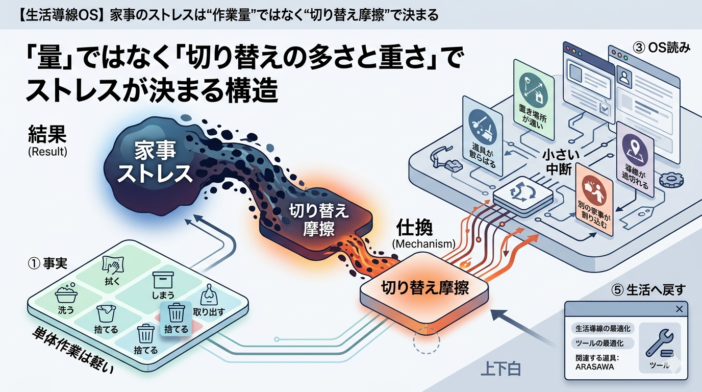 【生活導線OS】家事のストレスは“作業量”ではなく“切り替え摩擦”で決まる