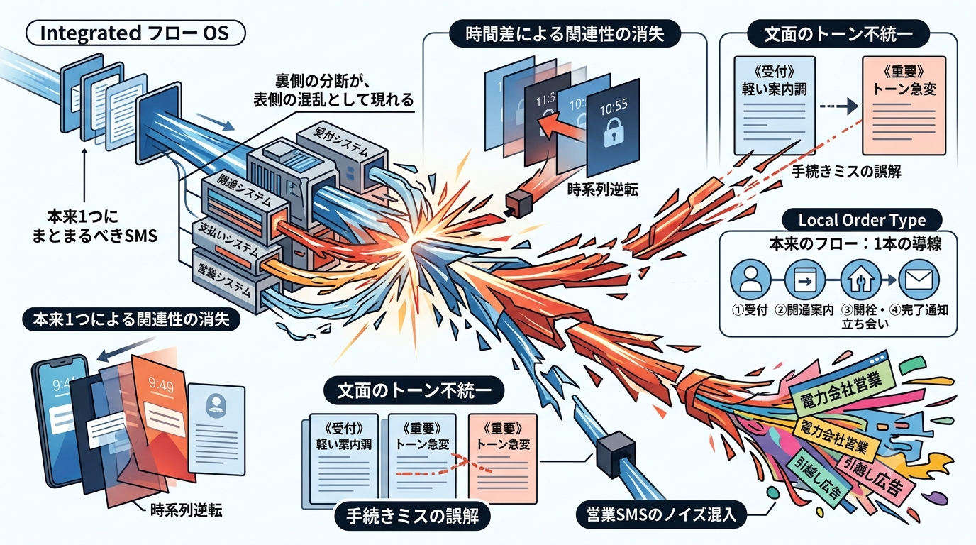 【統合フローOS】本来は1つにまとまるべきSMSが分断されている問題（1841）