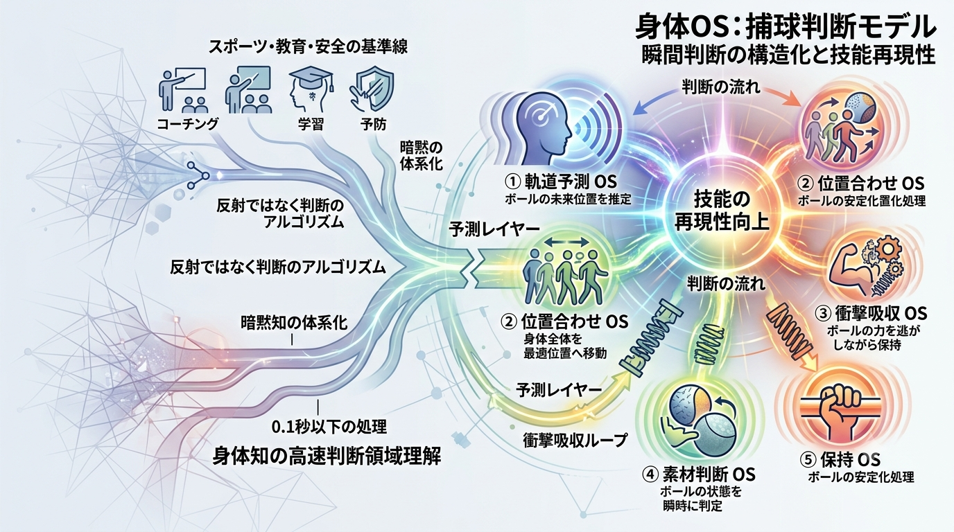 1146｜【身体OS】ボール捕球の瞬間判断に潜む身体知を構造化すると、反射ではなく“判断の流れ”として扱え、技能の再現性が高まる深層価値