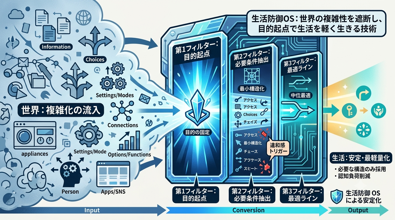 2492｜【生活防御OS】複雑化した世界を生活側で受け止めない──目的起点で“不要な複雑性”を遮断する方法論