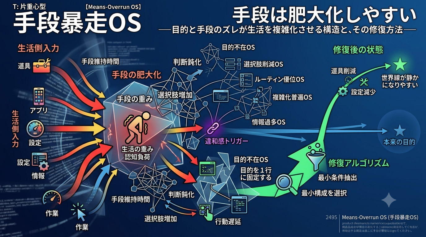 2495｜【手段暴走OS】手段は肥大化しやすい — ──目的と手段のズレが生活を複雑化させる構造と、その修復方法──
