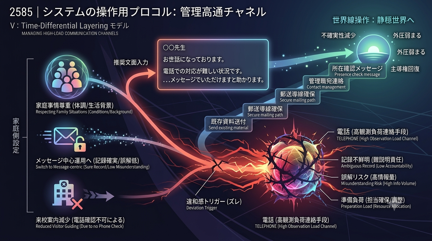 2585｜【学校OS】電話不可を明記する際の留意点構造OS — ──電話は“観測負荷が高い連絡手段”であり、不可を伝えると学校OSが慎重モードに入る理由──