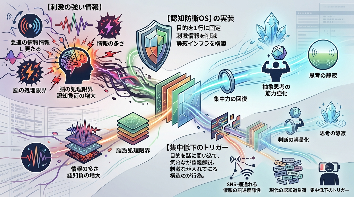 2645｜【認知防衛OS】刺激の強い情報から思考を守り、抽象思考の筋力を育てる — ──メンタルOSとしての“認知の静寂構造”──