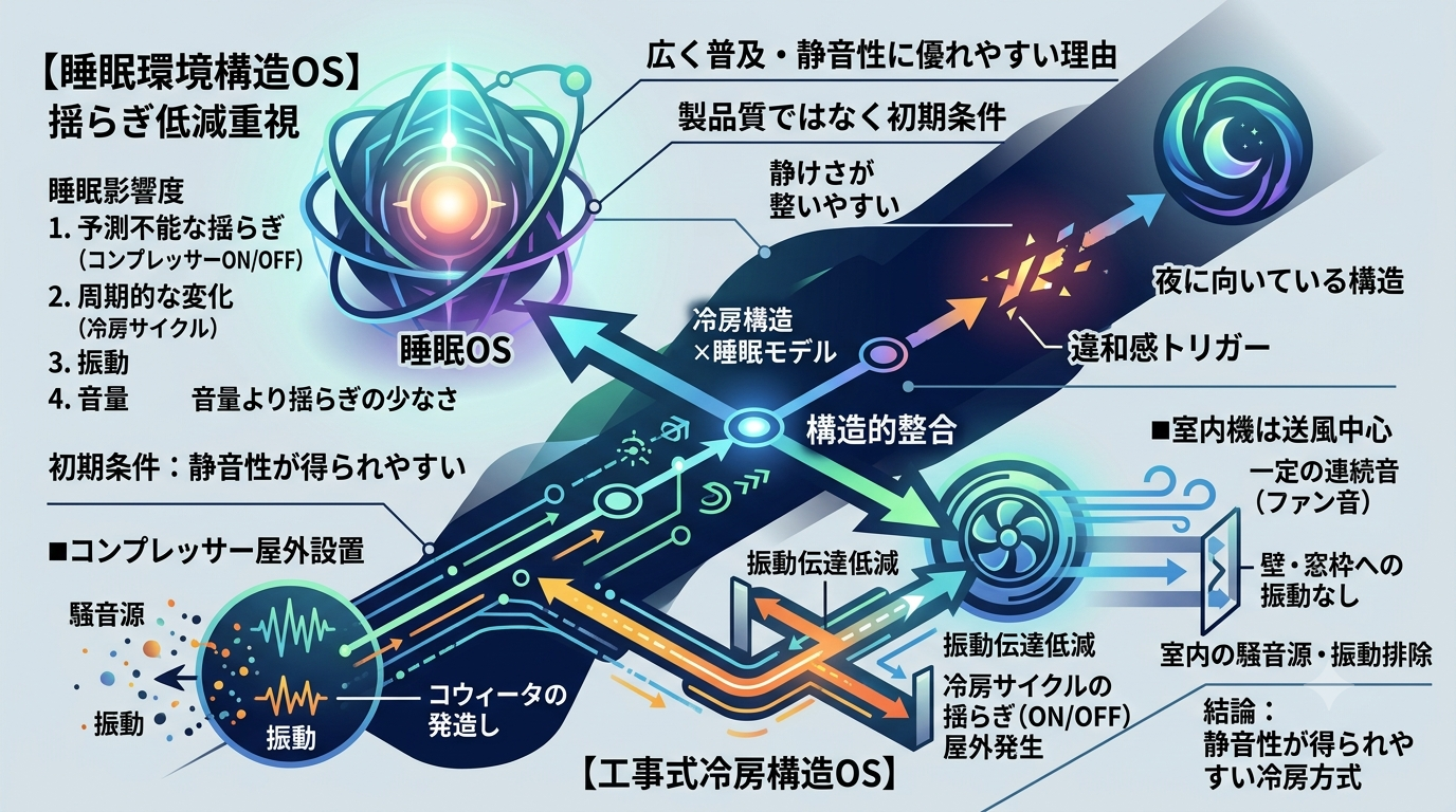 2731｜【睡眠OS】工事式エアコンは“広く普及しており静音性に優れやすい”冷房方式として比較される理由