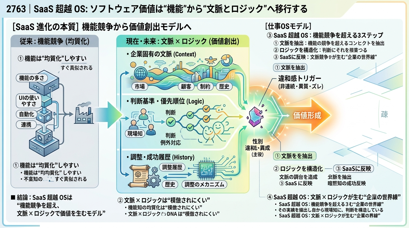 2763｜[SaaS 超越 OS] ソフトウェア価値は“機能”から“文脈とロジック”へ移行する