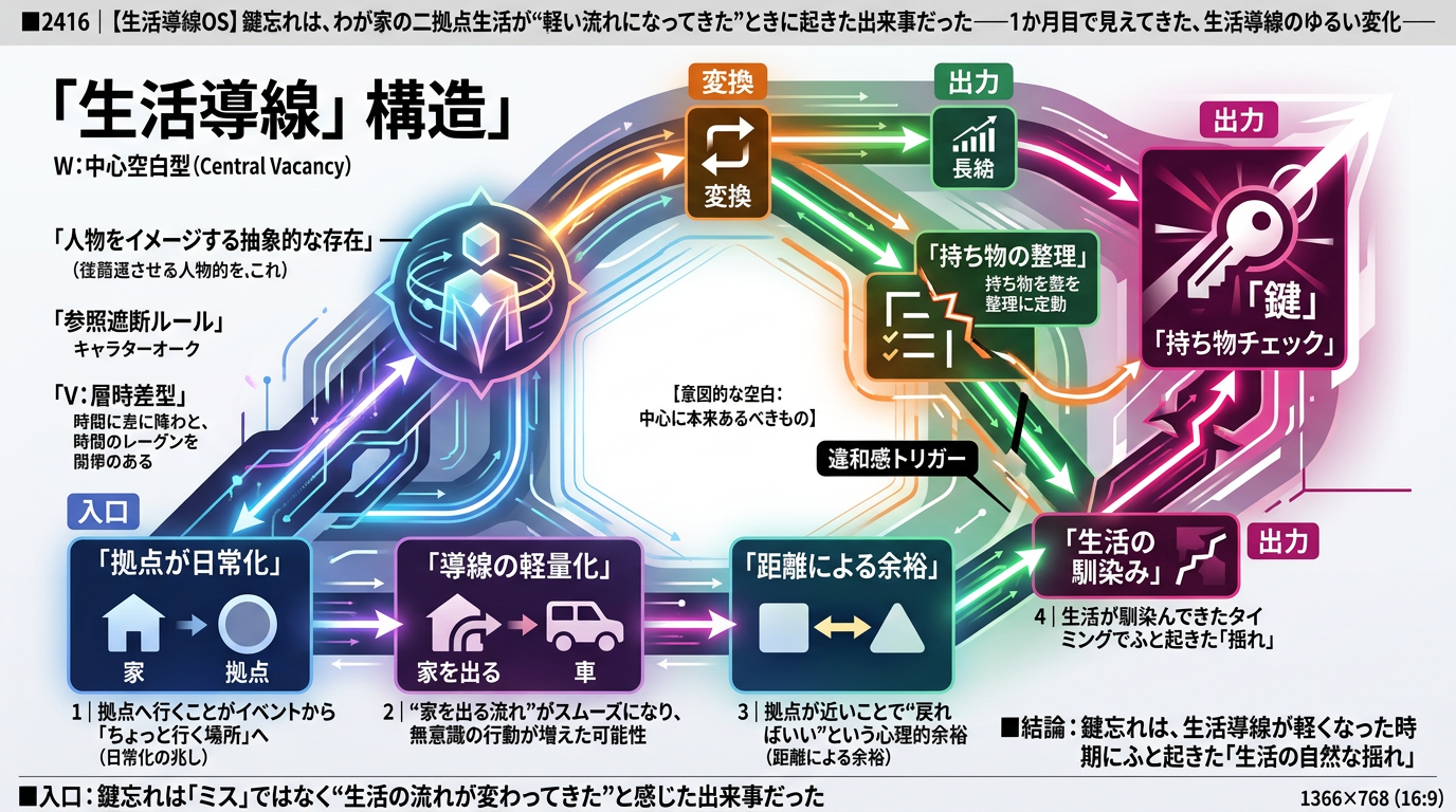 ■2416｜【生活導線OS】鍵忘れは、わが家の二拠点生活が“軽い流れになってきた”ときに起きた出来事だった — ──1か月目で見えてきた、生活導線のゆるい変化──