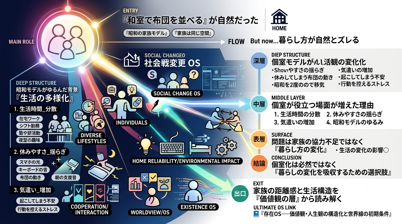 ■822｜【社会変化OS】昭和の家族モデルがゆるみ、個室が必要になる場面が増えてきた理由