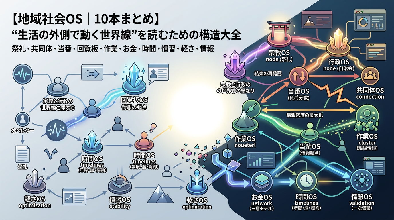 【地域社会OS｜10本まとめ】祭礼・共同体・当番・回覧板・作業・お金・時間・慣習・軽さ・情報── “生活の外側で動く世界線”を読むための構造大全