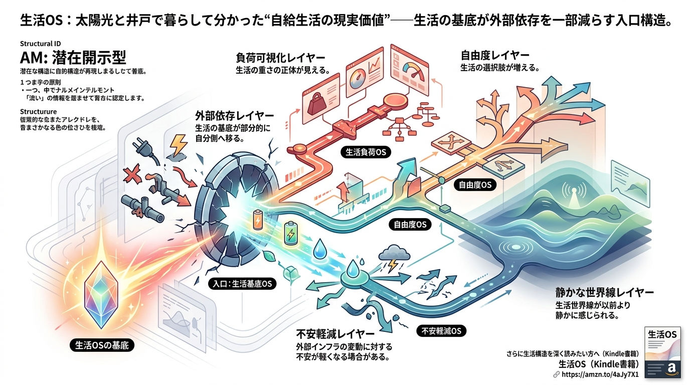 1172｜【生活OS】太陽光と井戸で暮らして分かった“自給生活の現実価値”──生活の基底が外部依存を一部減らす入口構造
