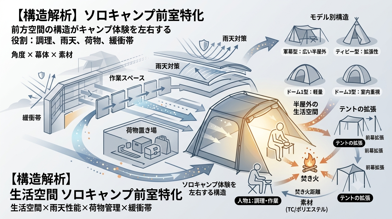 【19S｜ソロキャンプの前室特化記事】前室の役割・広さ・雨天作業性の構造化