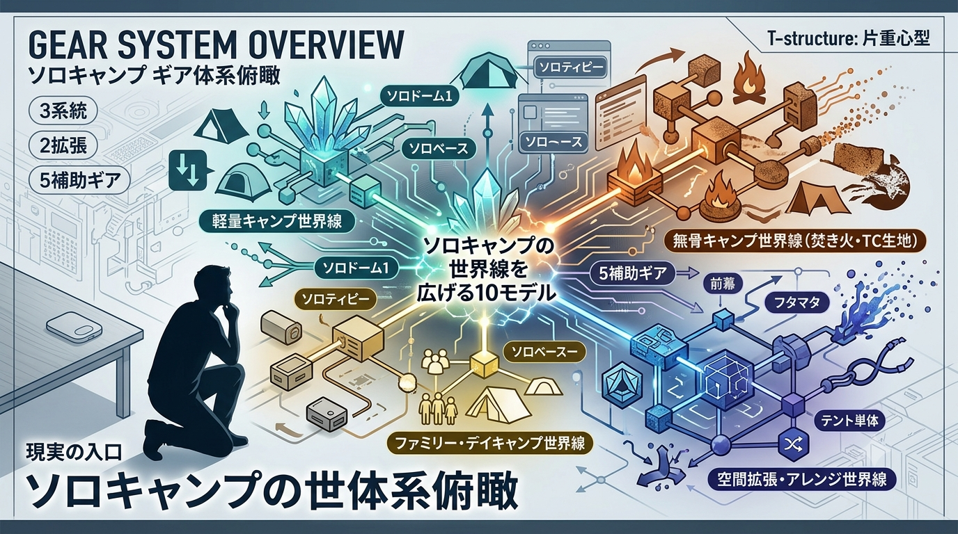 1S～10S【BUNDOKテント・拡張ギア 10本まとめ記事】ソロキャンプの世界線を広げる、BUNDOKの定番10モデルを構造化で俯瞰する