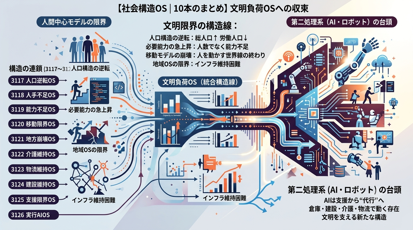 【社会構造OS｜3117〜3126まとめ】人口・労働・地域・物流・建設・AI── 文明の“限界構造”を読み解く10本の社会OS総まとめ。