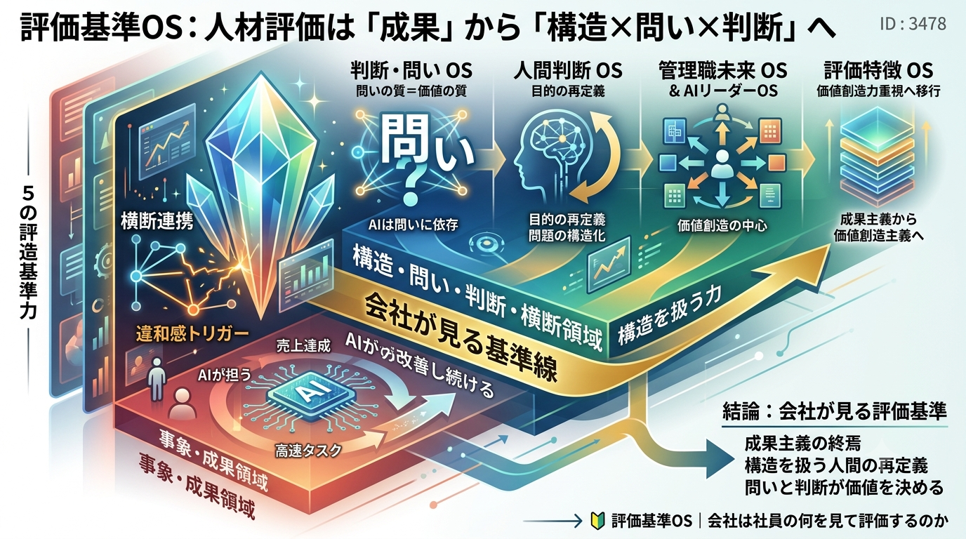 3478｜【評価基準OS】会社は社員の何を見て評価するようになるのか──判断・問い・構造のどこが基準線になるのか