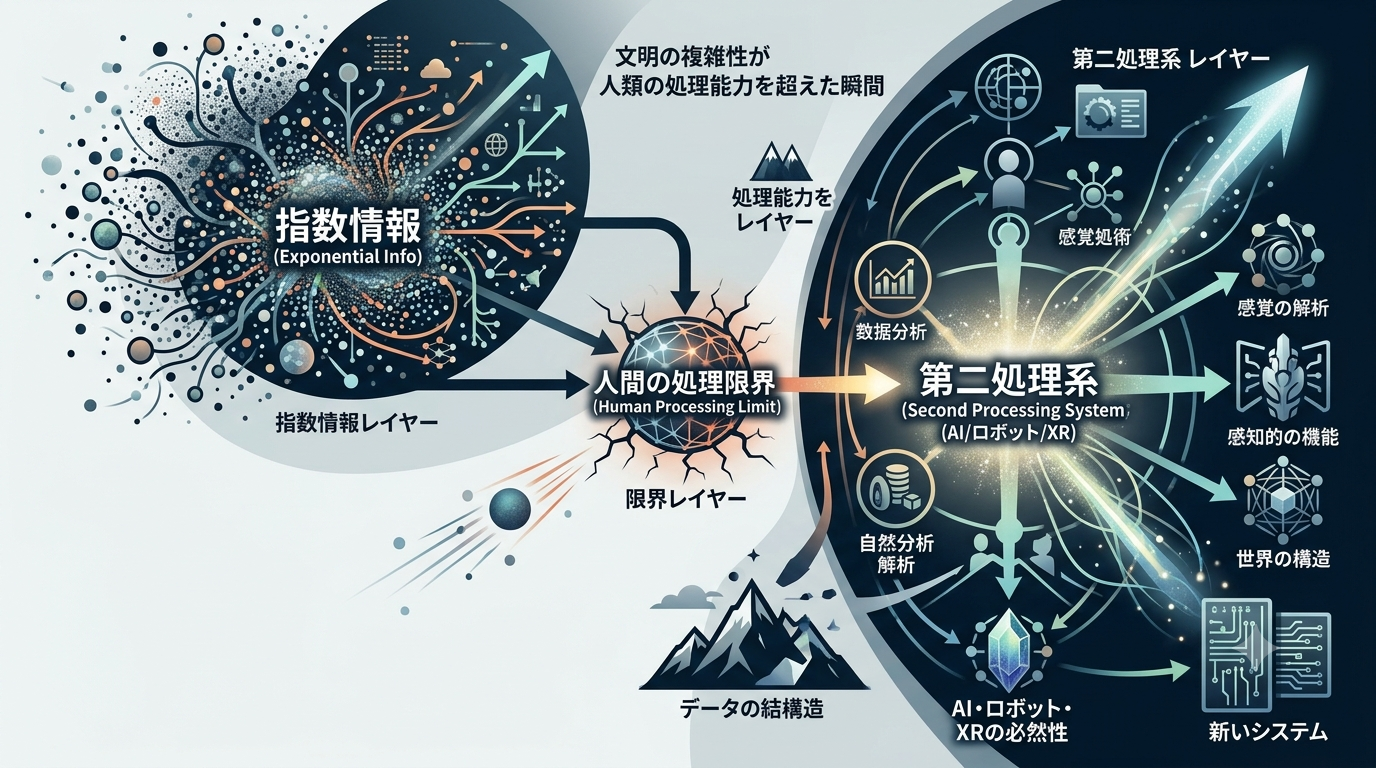 3665｜文明の複雑性が人類の処理能力を超えた瞬間──AI・ロボット・XRが不可避になる世界構造の臨界点を読むOS──