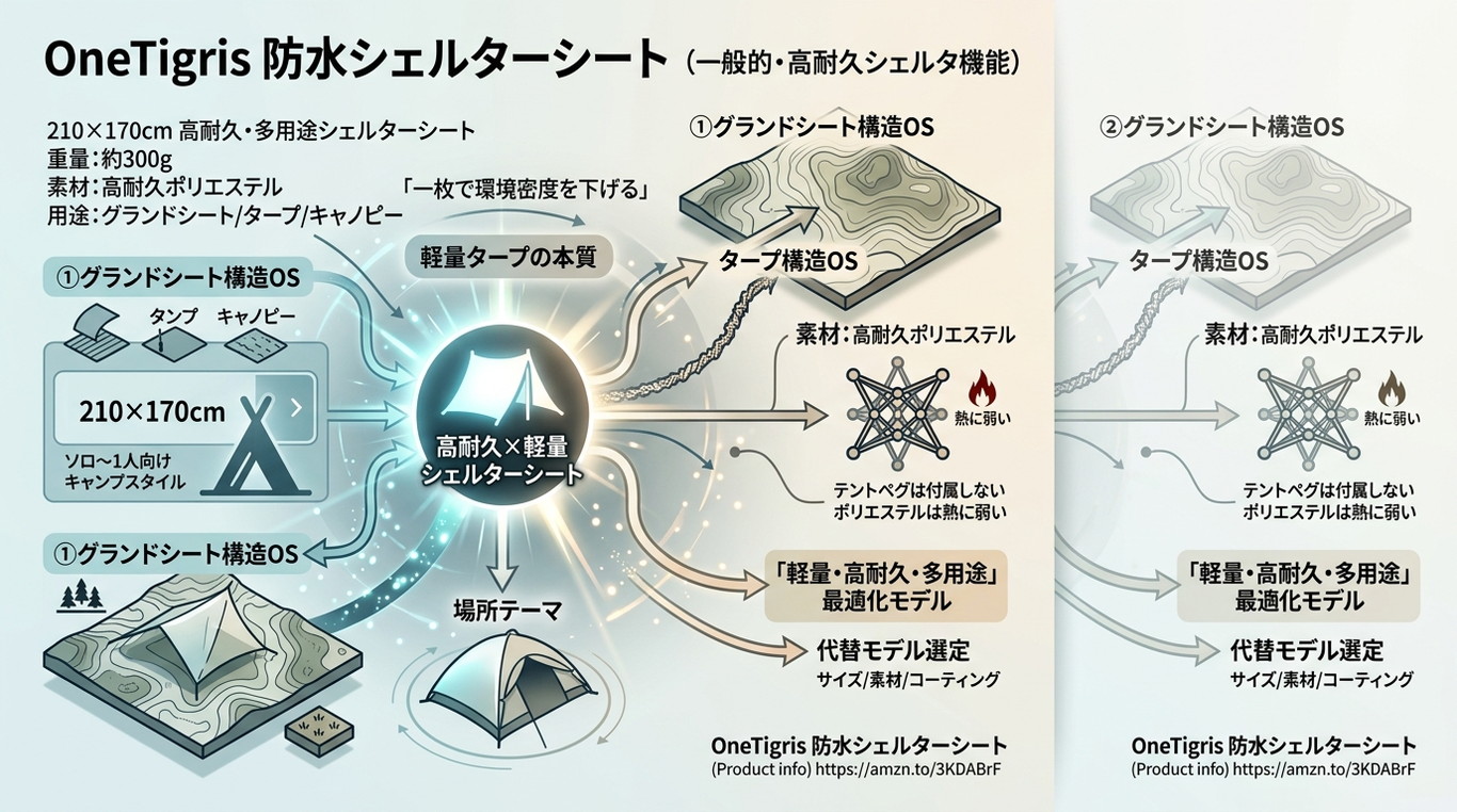 375S｜OneTigris 防水シェルターシート｜“高耐久×軽量”を両立する多目的タープOS