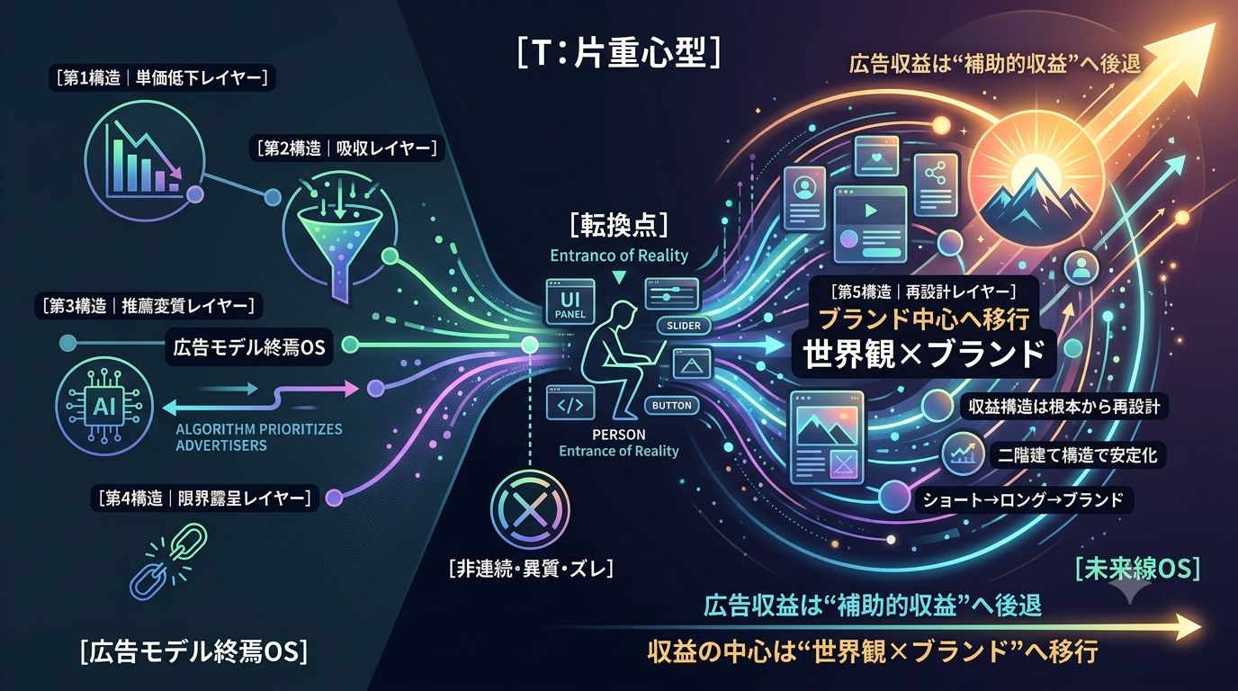 4211｜【広告モデル終焉OS】広告モデルが世界的に終焉へ向かい、個人クリエイターの収益構造が根本から再設計される転換OS。