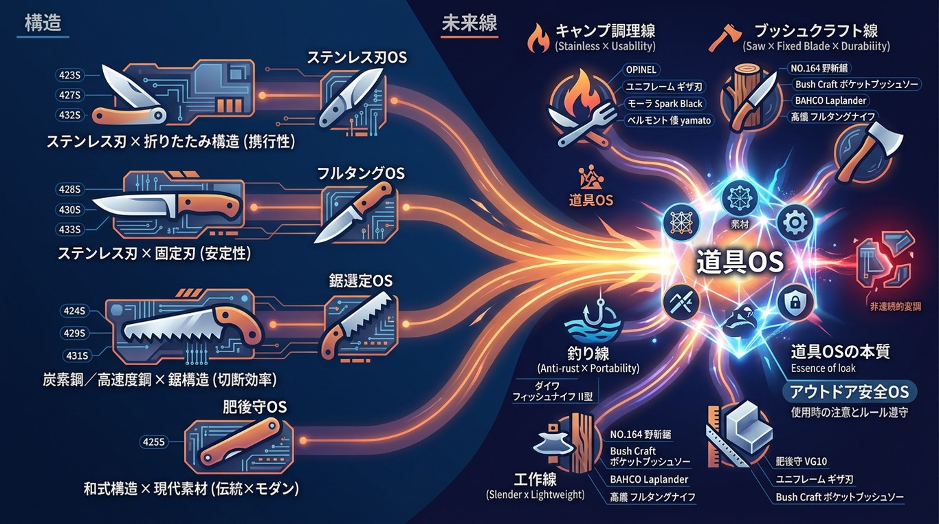 道具OS｜ナイフ＆鋸 10本まとめ（423S〜433S）“素材×構造×用途”で読み解くアウトドアギア世界線