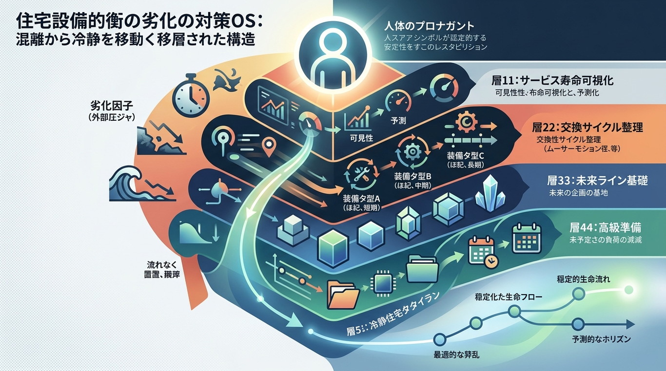 4269｜【住宅設備劣化対処OS】設備の寿命を可視化し“交換周期の見え方”を整える構造──未来線の負荷が軽く感じられる場合がある家の設計モデル