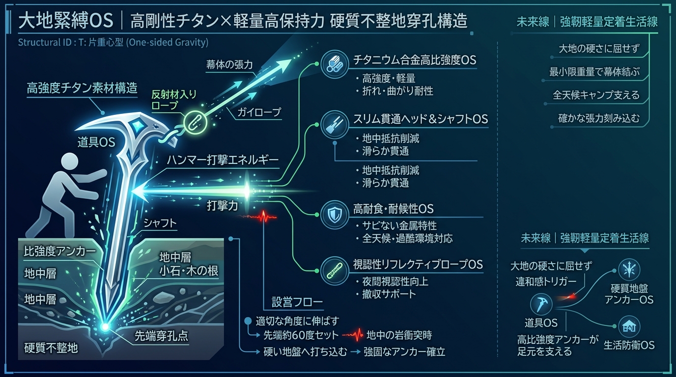 352S｜【大地緊縛OS｜Boundless Voyage テントペグ チタニウム合金】高剛性チタン×軽量高保持力による硬質不整地穿孔構造
