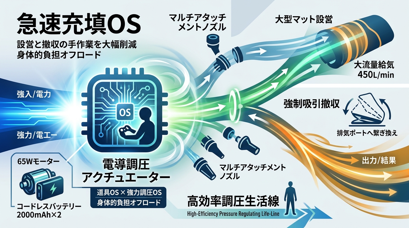 356S｜【電導急速充填OS｜OneTigris 2024年モデル ECOPLUSE 電動エアーポンプ】65W・最大450L/min大流量×コードレスバッテリー駆動調圧構造