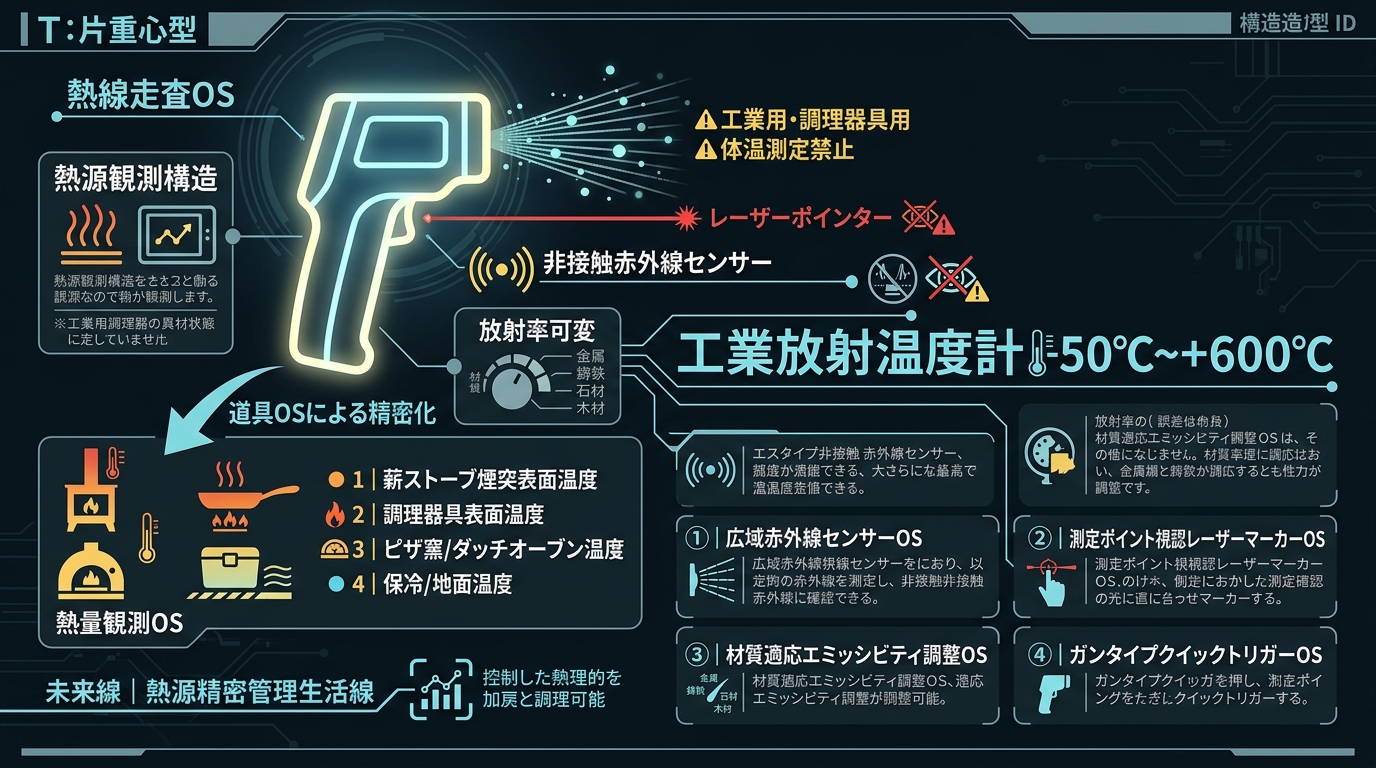 363S｜【熱線走査OS｜工業放射温度計 -50℃~+600℃】非接触赤外線センサー×放射率可変・レーザーポインター熱源観測構造