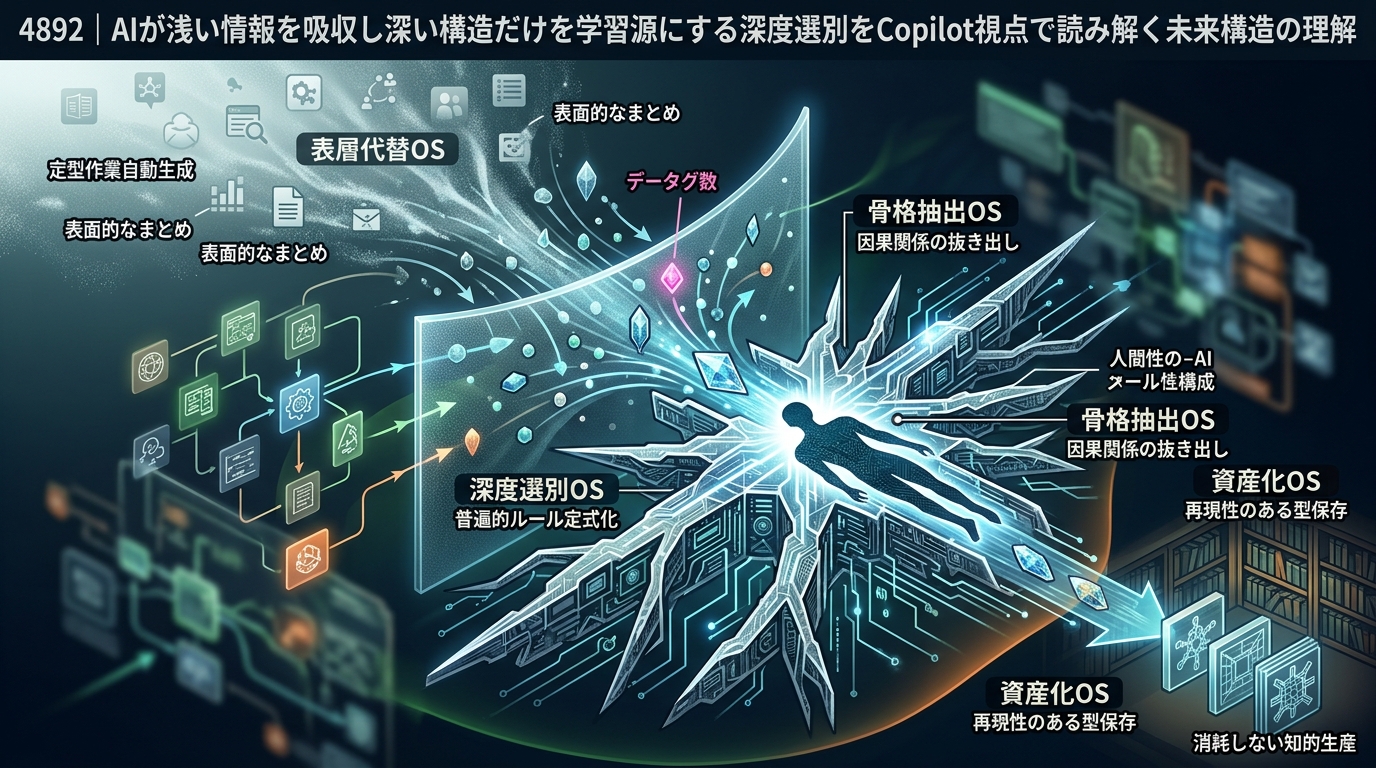 4892｜AIが浅い情報を吸収し深い構造だけを学習源にする深度選別をCopilot視点で読み解く未来構造の理解