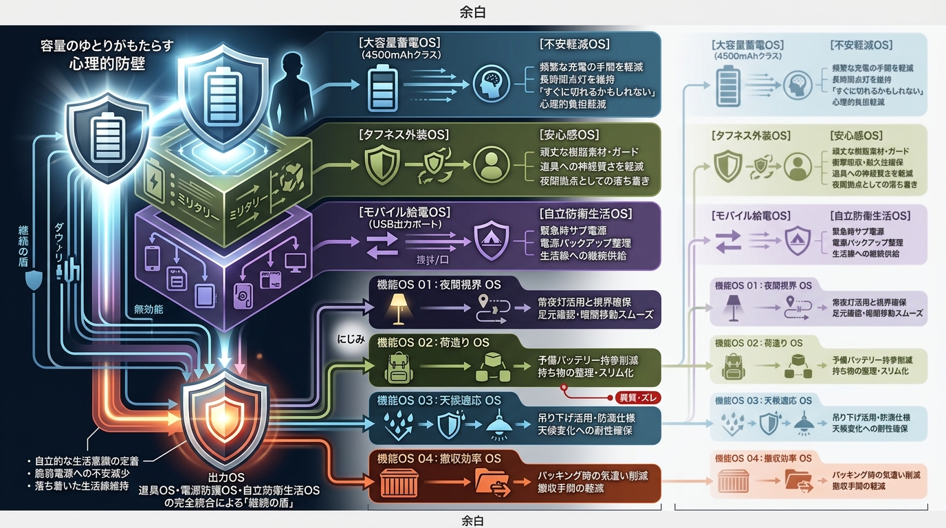 512S｜【大容量結界OS】“4500mAh蓄電 × 無骨ミリタリー × 長時間点灯”で外側生活線に“継続の盾”を落とすOneTigris構造