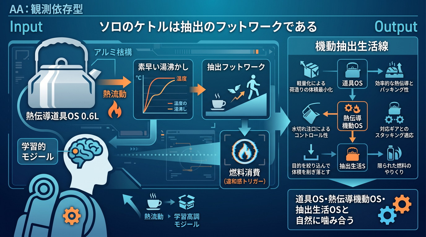 525S｜【極薄熱伝OS】“アルミ素材 × 0.6L凝縮 × 軽量コンパクト”で外側生活線に“軽快な抽出”を落とすトランギア構造
