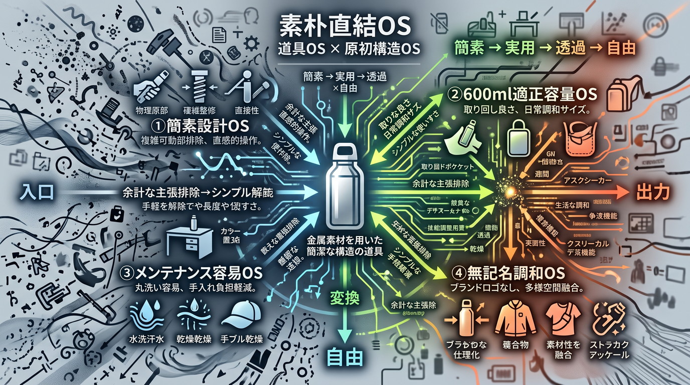 533S｜【素朴直結OS｜ノーブランド 金属水筒 600ml】シンプル設計で見るキャンプ・日常用ボトルの構造