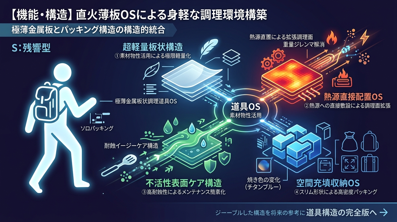 558S｜【直火薄板OS｜FIELDOOR チタングリルプレート】極薄チタンによる直火調理とソロパッキング構造