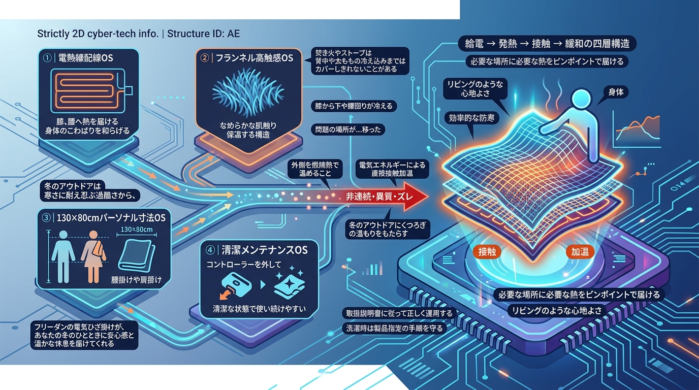 588S｜【柔面電熱OS｜フリーダン 電気ひざ掛け フランネル 130×80cm】フランネル生地とAC電源による接触加温構造