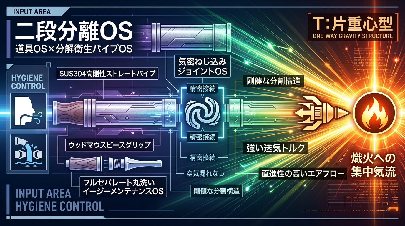 611S｜【二段分離OS｜CAMPINGMOON 2020年モデル 焚き火 火吹き棒 SL-6】SUS304ステンレス×木製グリップ・分解清掃可能ロング構造