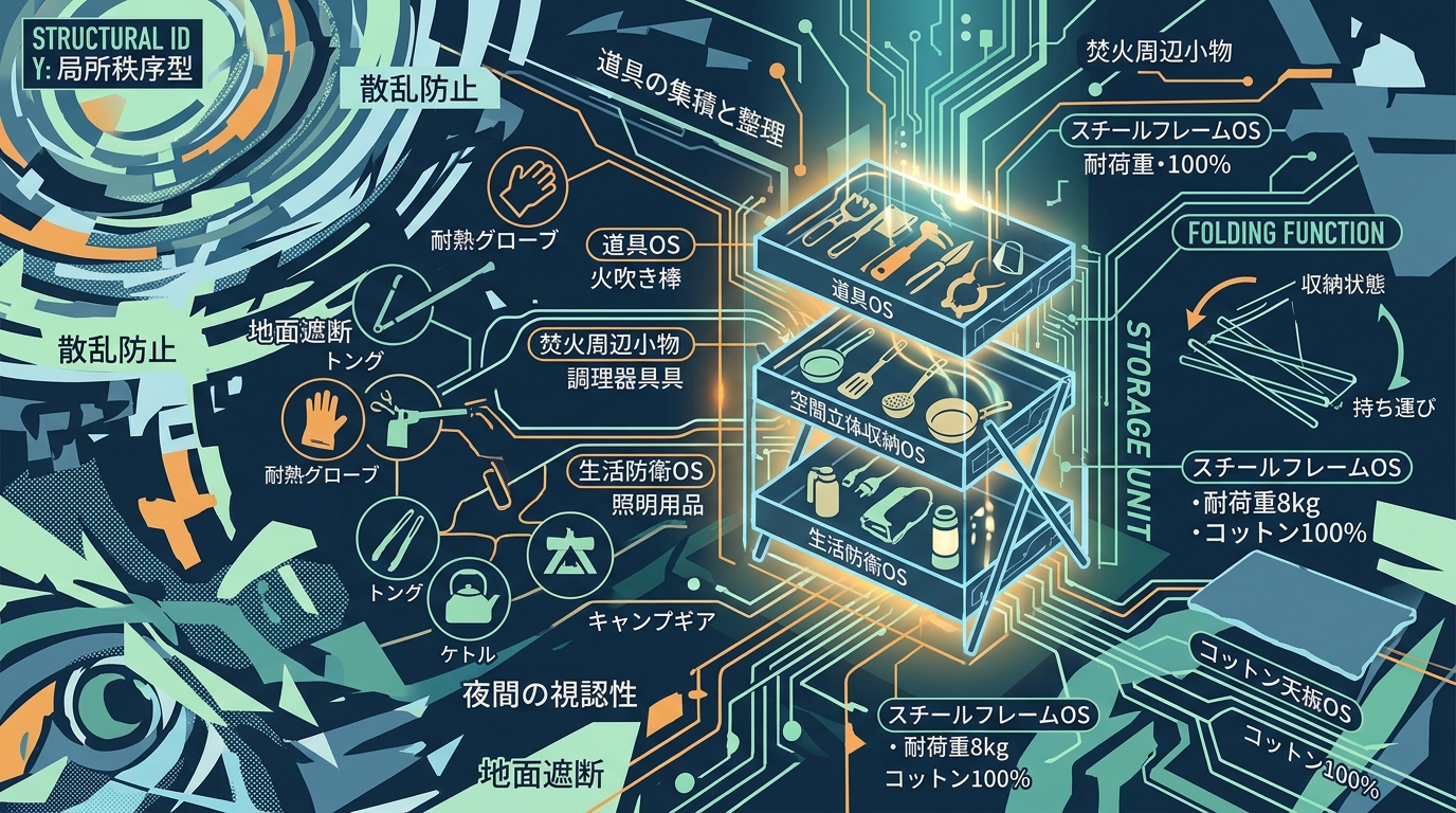 617S｜【段層整置OS｜BUNDOK フォールディング ラック BD-268】コットン100%×中密度繊維合板・3段折りたたみ収納構造
