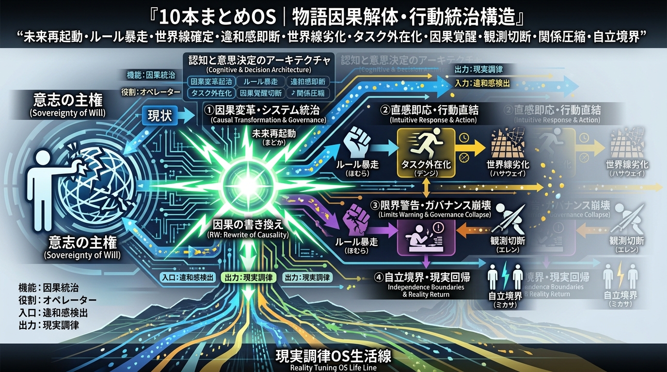 664S〜673S【10本まとめOS｜物語因果解体・行動統治構造】“未来再起動・ルール暴走・世界線確定・違和感即断・世界線劣化・タスク外在化・因果覚醒・観測切断・関係圧縮・自立境界”──名作アニメの深層構造から現実の人生を調律する10の認知観測点