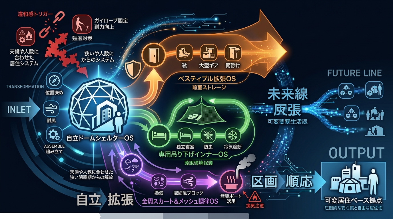 900S｜【拠点拡張OS｜WAQ Paramount Dome フルオプションセット】自立ドームシェルターと拡張空間統合構造