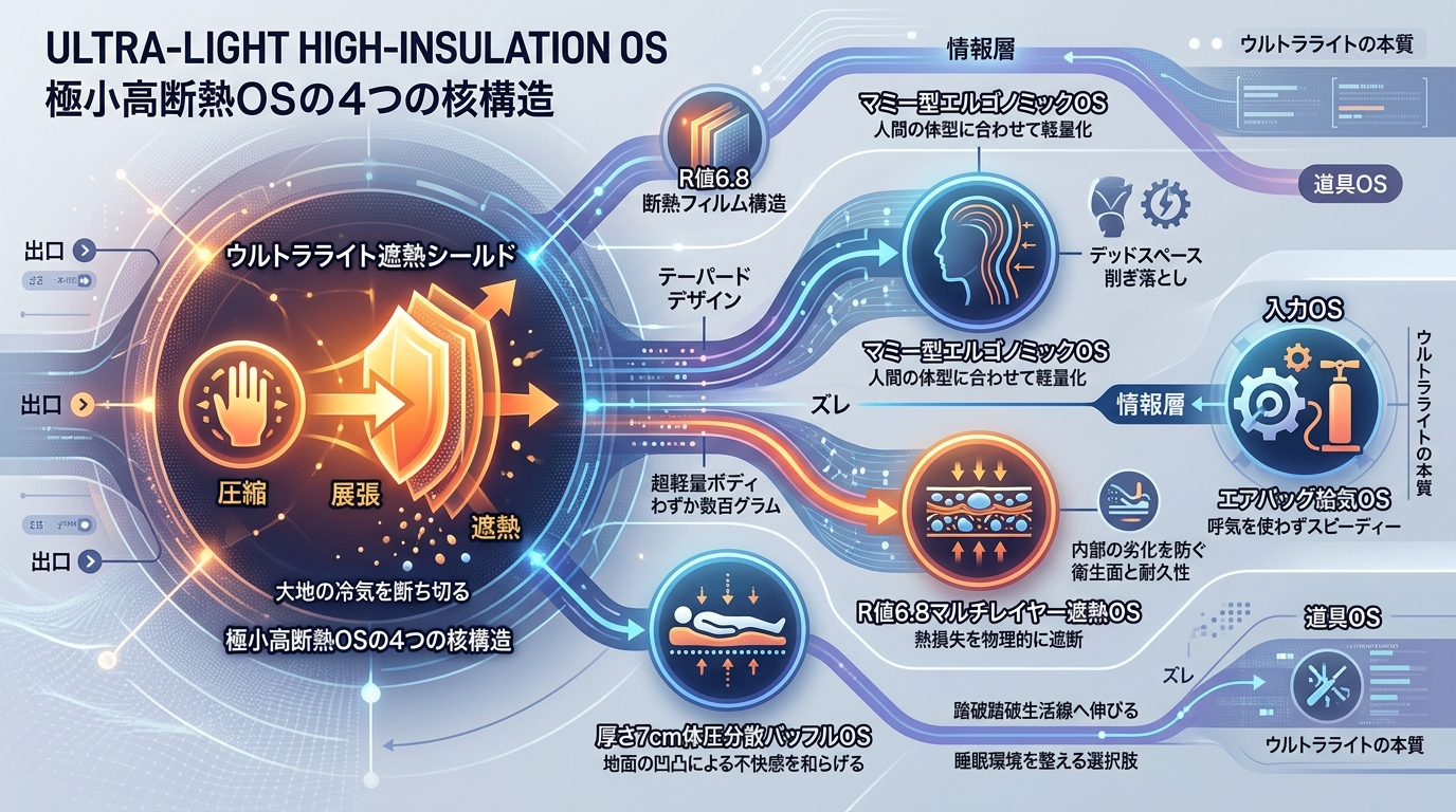 906S｜【極小高断熱OS｜WAQ Ultra Light AirMat マミー型2個セット】厚さ7cm・R値6.8とエアバッグ給気の超軽量耐寒構造