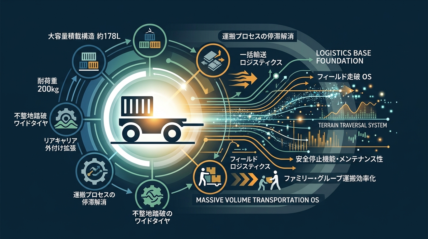 910S｜【大容量輸送OS｜WAQ アウトドアワゴン DX リアキャリアセット】最大178L積載・耐荷重200kgと幅広タイヤによる不整地突破構造