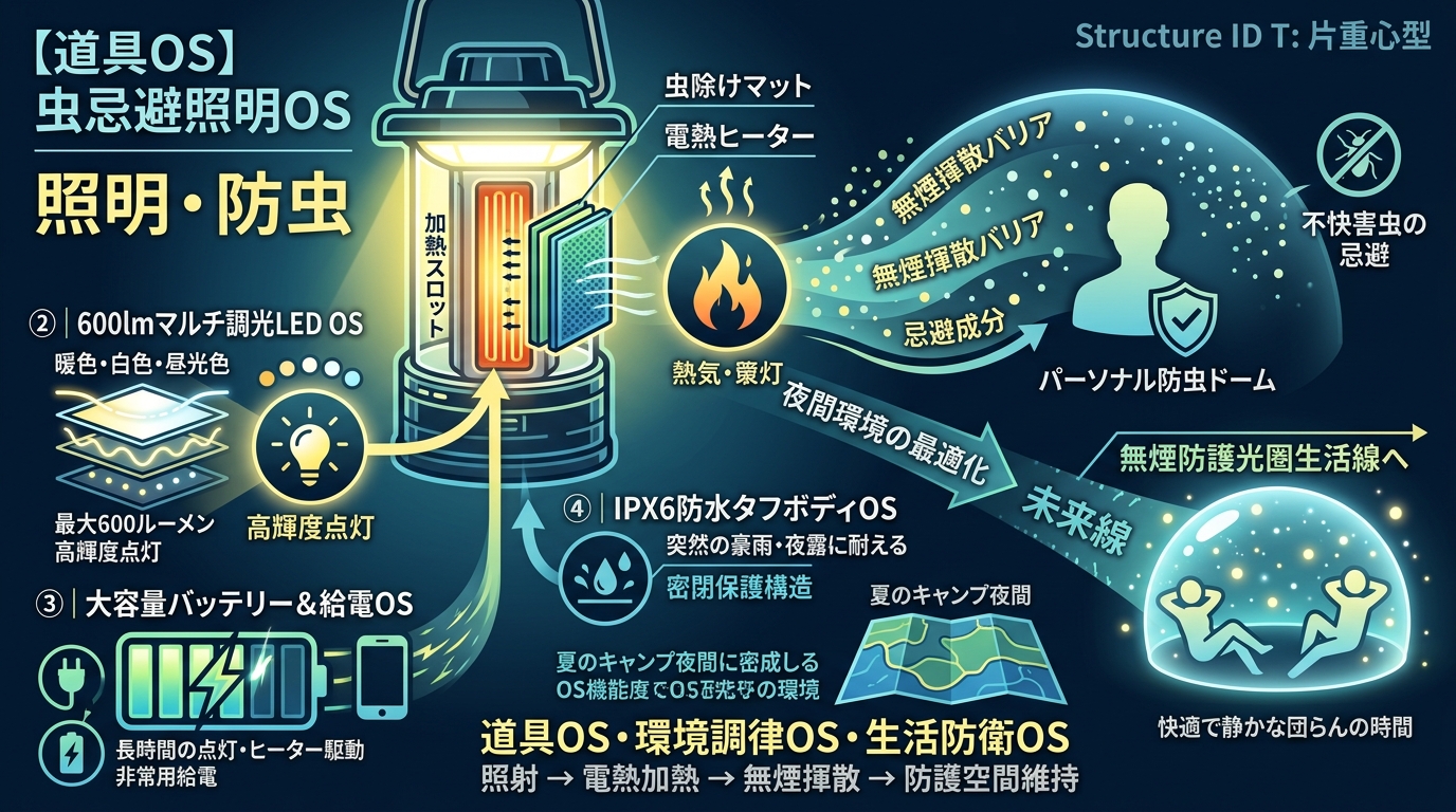 912S｜【虫忌避照明OS｜WAQ REPELLENT LANTERN】600lm調光LEDと加熱式虫除けマット連動構造