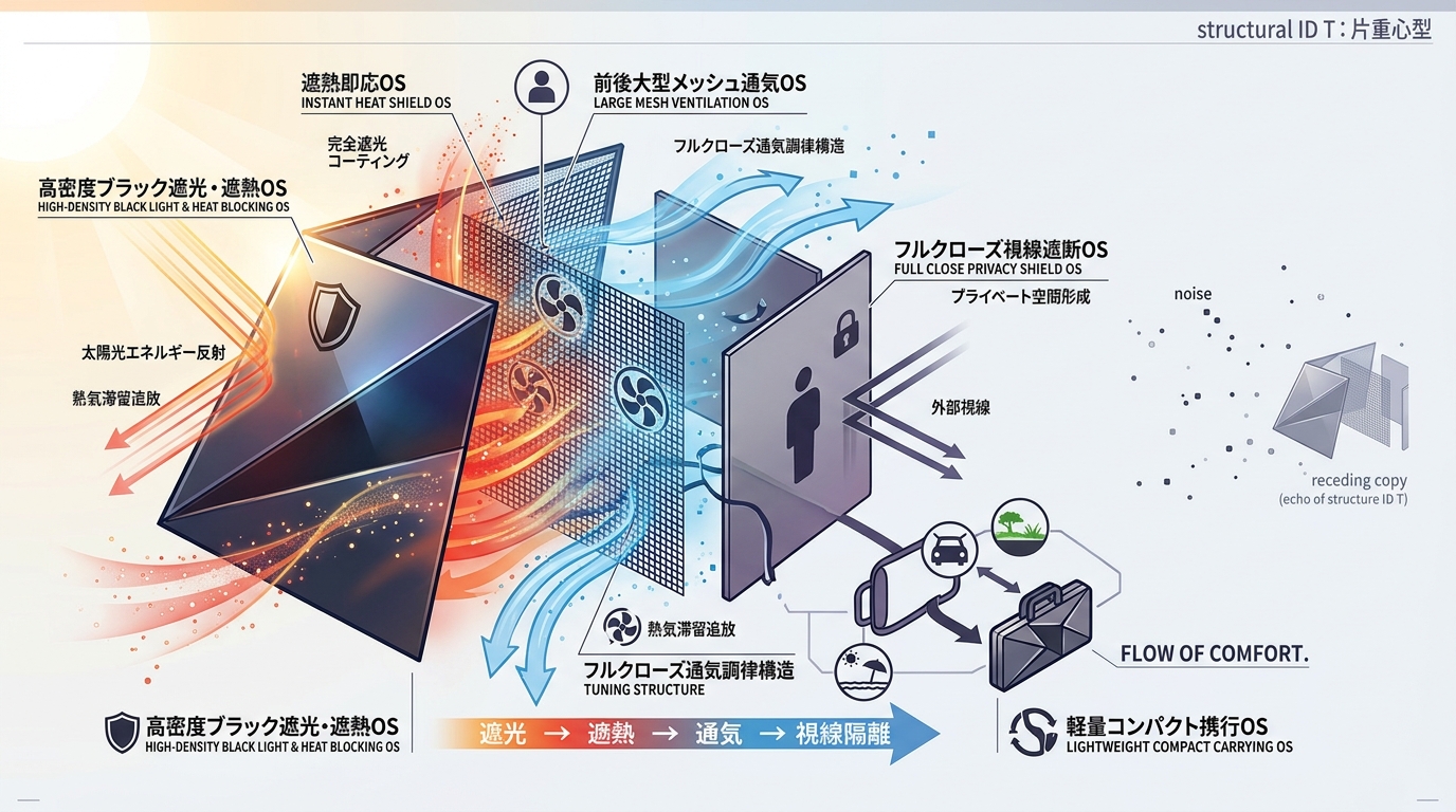 921S｜【遮熱即応OS｜WAQ EASE SHADE】完全遮光コーティングとフルクローズ通気調律構造