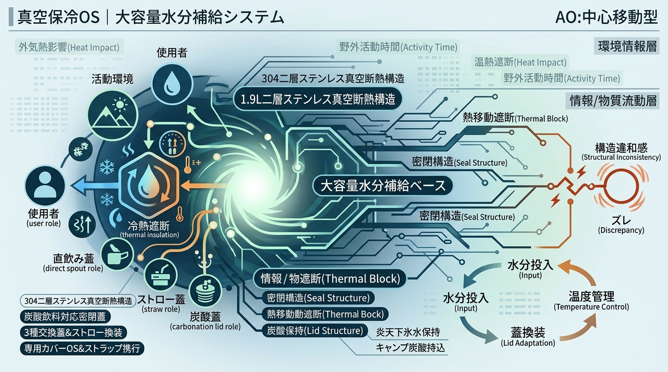 951S｜【真空保冷OS｜OneTigris 1.9L 水筒 セット】二層ステンレス真空断熱×炭酸対応・3種交換蓋・カバー連動構造
